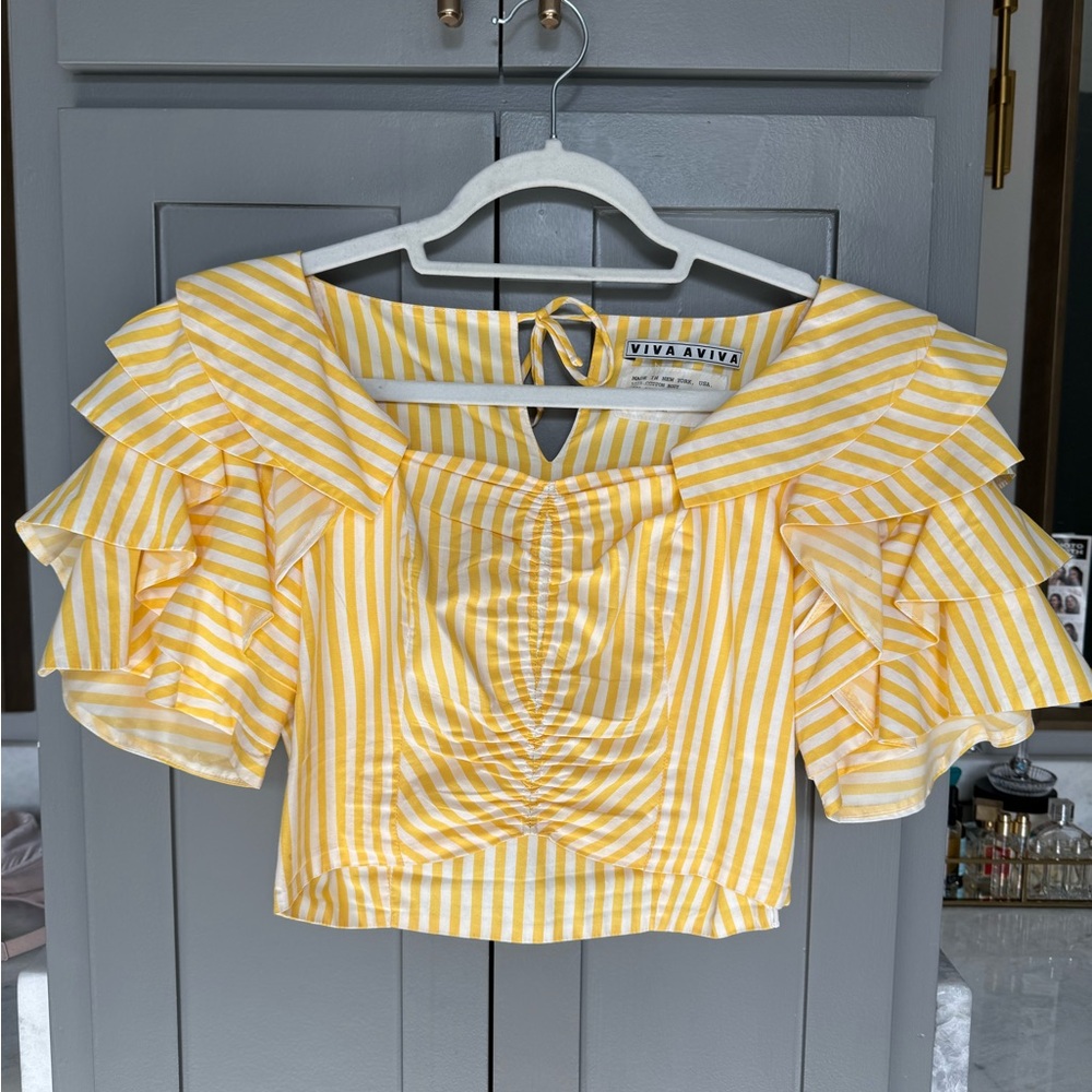 Vibrant Yellow Striped Ruffle Top